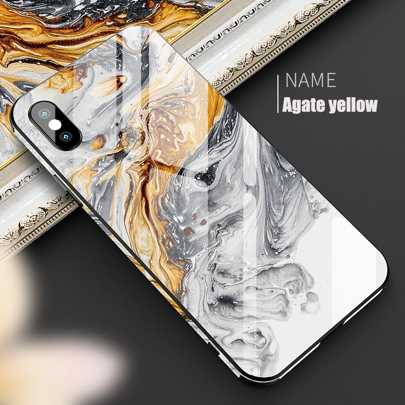 Роскошный чехол из мраморного стекла для iPhone X XS MAX XR XS стеклянный силиконовый чехол для телефона для iPhone 7 8 Plus чехол s для iPhone 6 S 6s