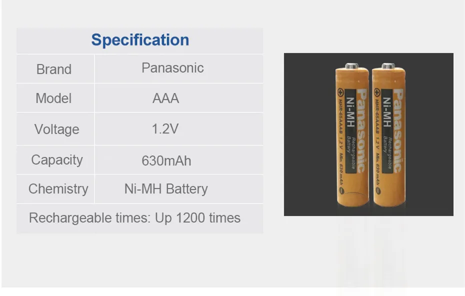 Panasonic AAA 1,2 V 630mAh перезаряжаемый NiHM Аккумулятор время зарядки или 1200 раз