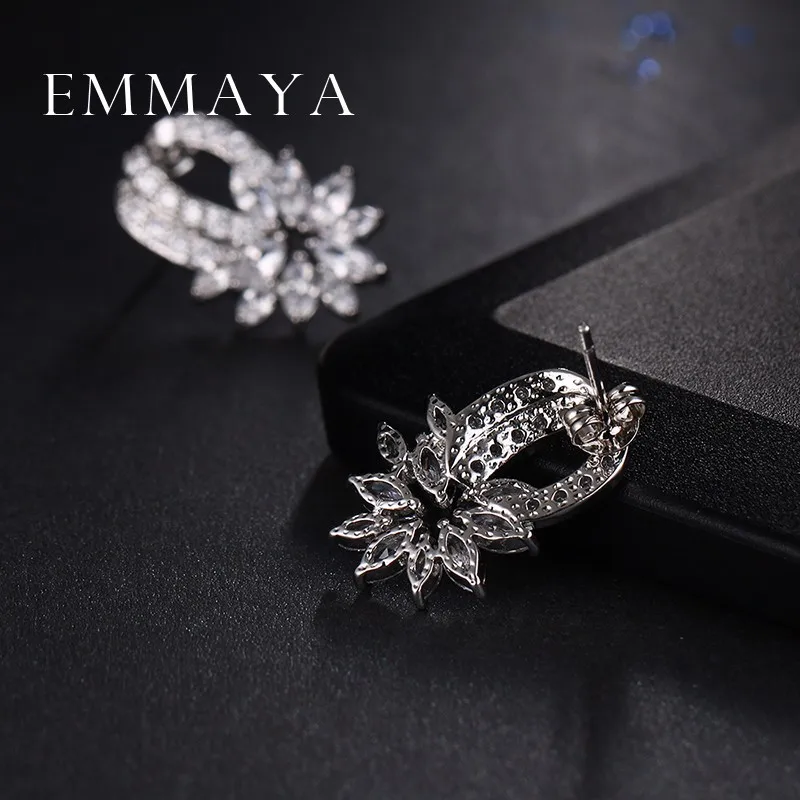 Emmaya, известный бренд, циркониевые серьги для женщин/девочек, роскошные микро проложить кубический цирконий, цветок, серьги-гвоздики, модные ювелирные изделия