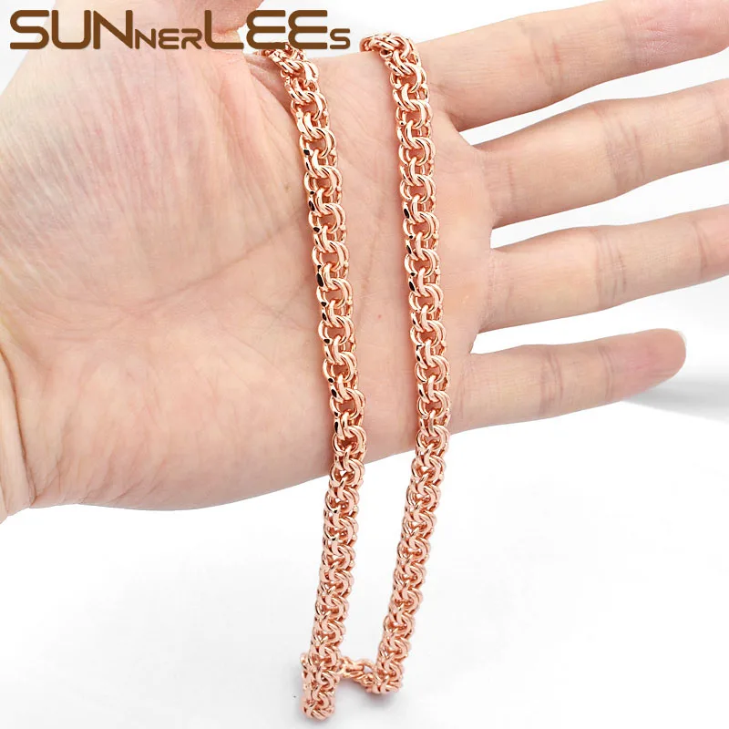 SUNNERLEES модное ювелирное изделие цвета розового золота колье 7 мм Двойная Цепочка