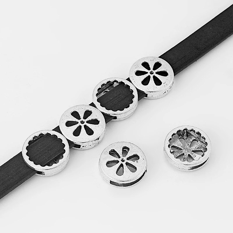 

20Pcs Open Flower Slider Spacer Beads For 13mm Flat Leather Cord