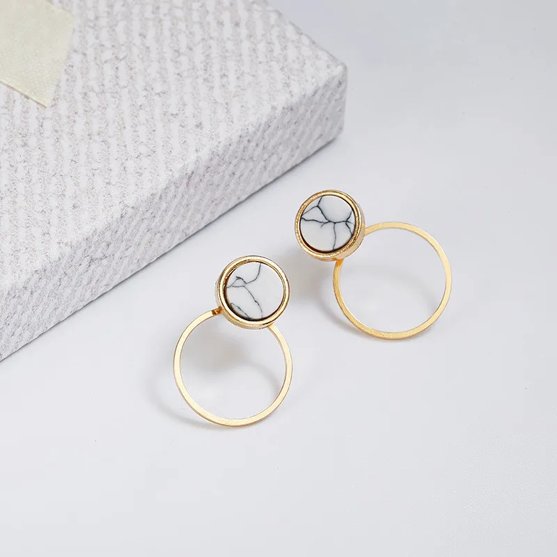 2019 New Fashion Stud Earrings Black White Stone Geometric Round Triangle Design Punk Ear Jewelry Brincos# | Украшения и