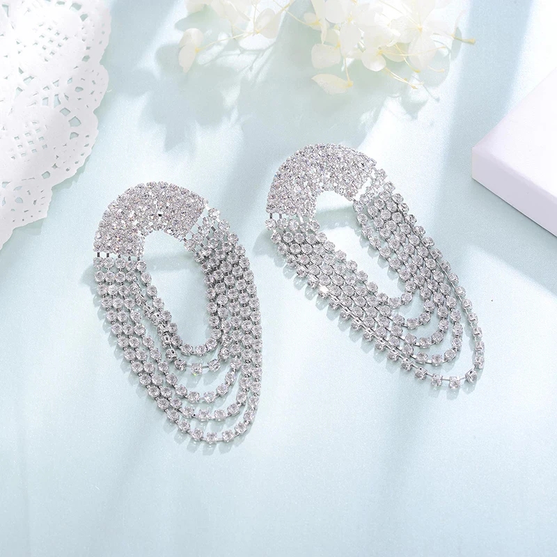 Женские серьги-подвески с цирконом многослойные сережки вставкой из циркония