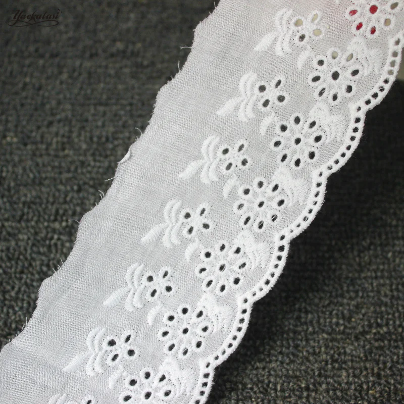 

19 Yds 100% Swiss Cotton Voile Eyelet Embroidered Lace Ribbon Swiss Cotton Voile Sewing Apparel Trims Appliqued Ivory 7CM