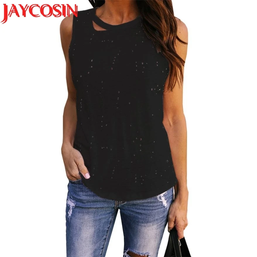 Футболка 2018 Лето Для женщин топ без рукавов отверстие сексуальные Майка пляжные