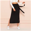SHEIN Tie Waist Split Side Solid Skirt Black Full Length Knot Spring Autumn Shift High Waist Straight Sexy Skirt