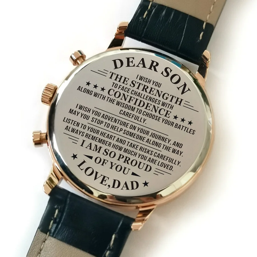 K4511 K4500-7 Dad To My Son Роскошные модные часы для отдыха 30 м водонепроницаемые часы с гравировкой календарь 24 часа секунды Dail аналоговые Мужские часы - Цвет: K4511