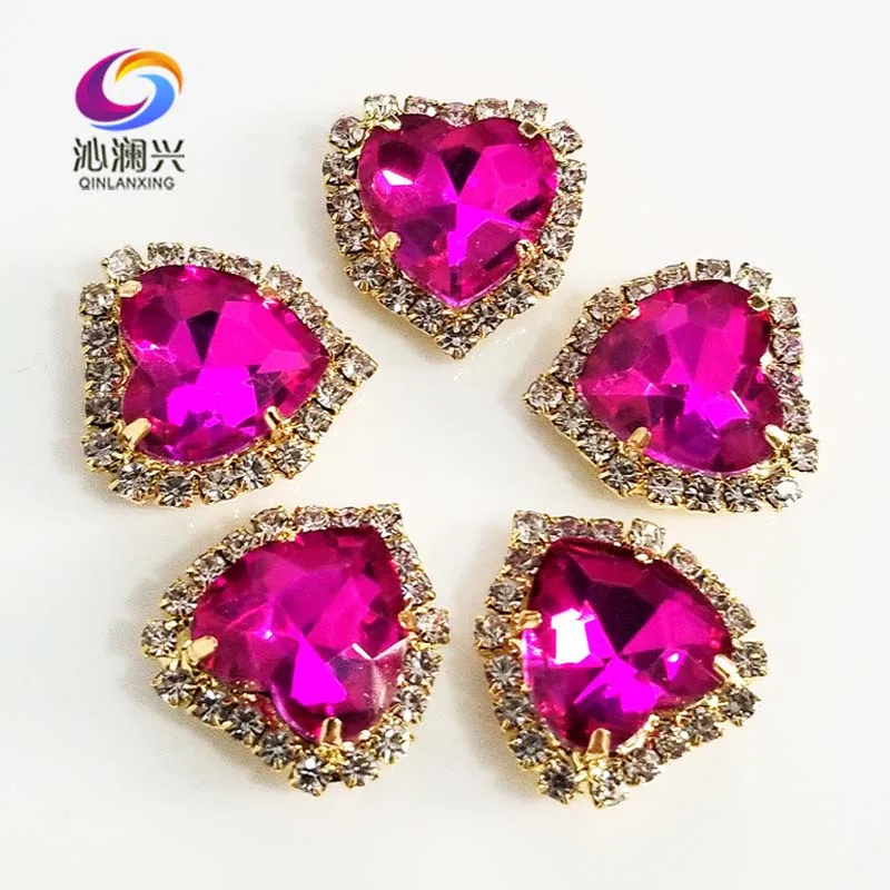 Золотое дно розовая Красная форма сердца Пряжка из хрустального стекла