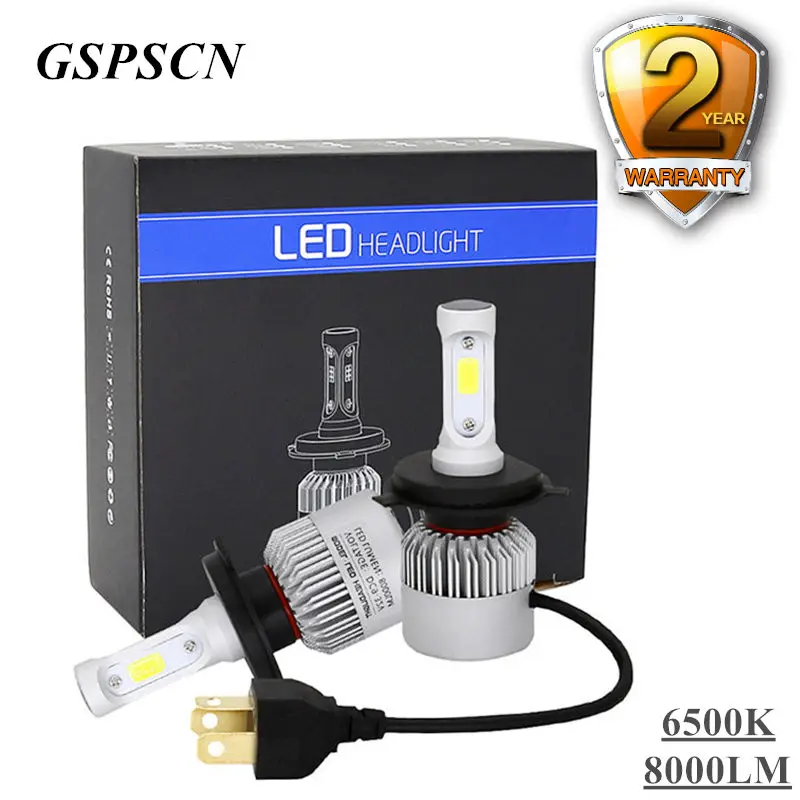 Светодиодные лампы GSPSCN H4 H7 H8 H1 9004 9006 H27 9007 COB 72 Вт 6500 лм|led headlight bulb|headlight bulbled |