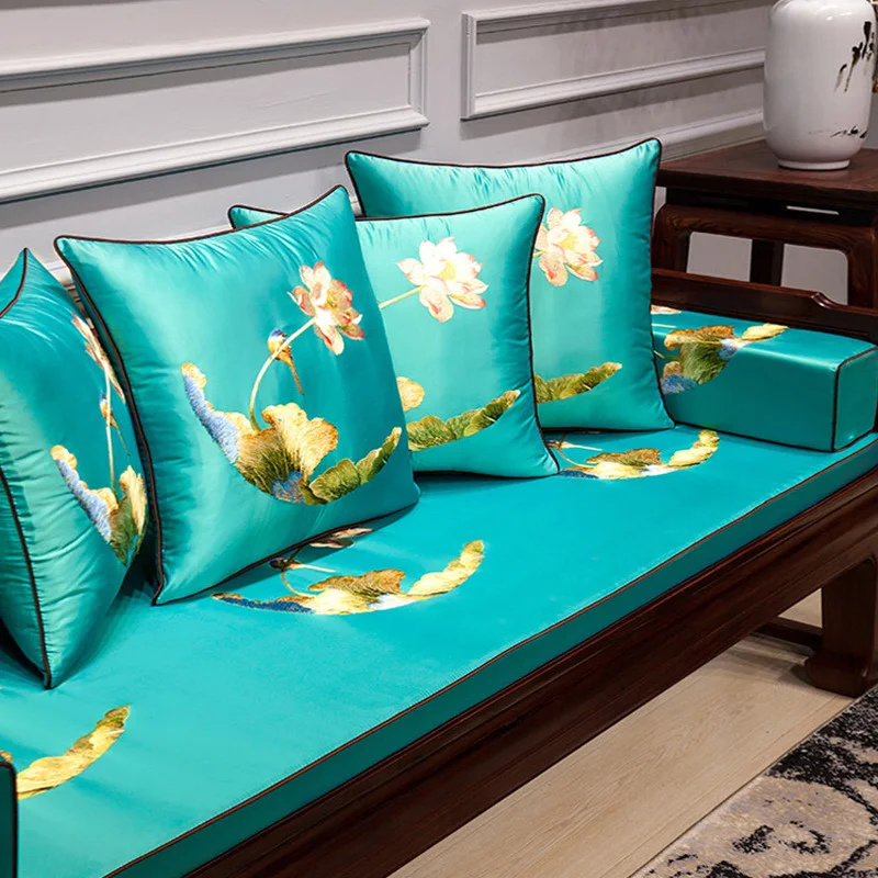 Китайский роскошный чехол для подушки с вышивкой листьев лотоса птицы Подушка Рождественская Подушка Cojines Decorativos Para диван