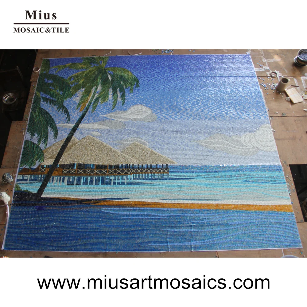 

Ocean Picture Handmade Blue Glass Mosaic Bathroom Wall Tile Murals
