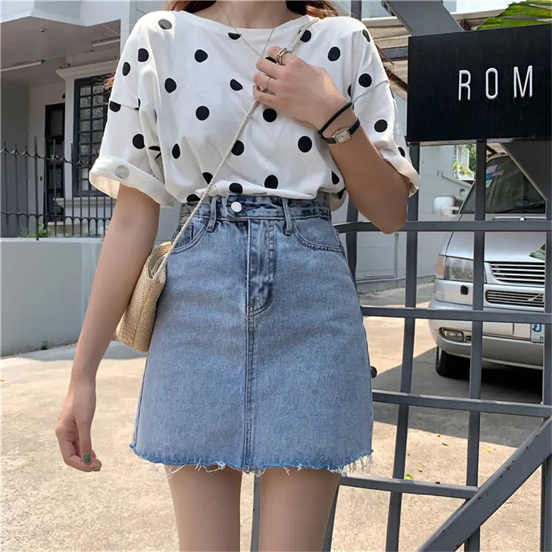 Женская джинсовая мини-юбка Hzirip винтажная Повседневная трапециевидная с высокой