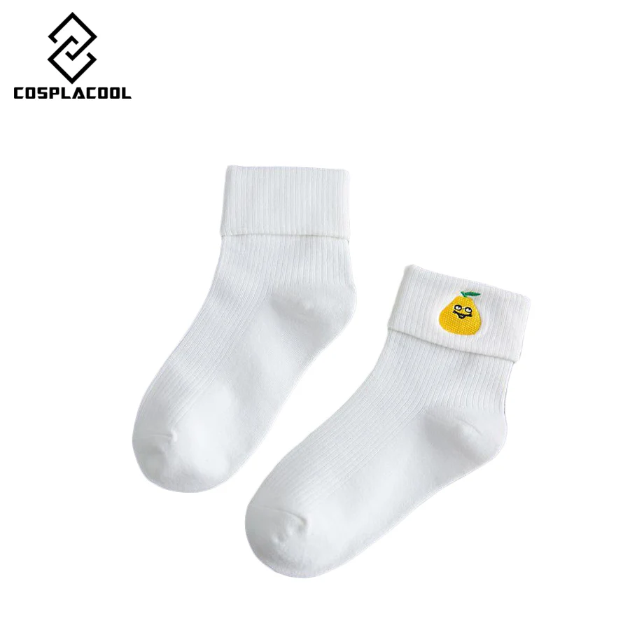 [COSPLACOOL] женские носки 35 39 Харадзюку белый цвет вышивка фруктов винограда клубники