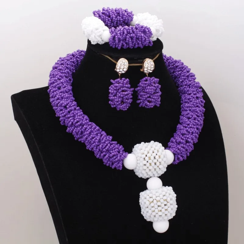 Dudo Jewelry Purple and White Bridal Jewelry Sets Bold Choker Necklace Set With Big Handmade Balls Free Shipping 2019 Fashion