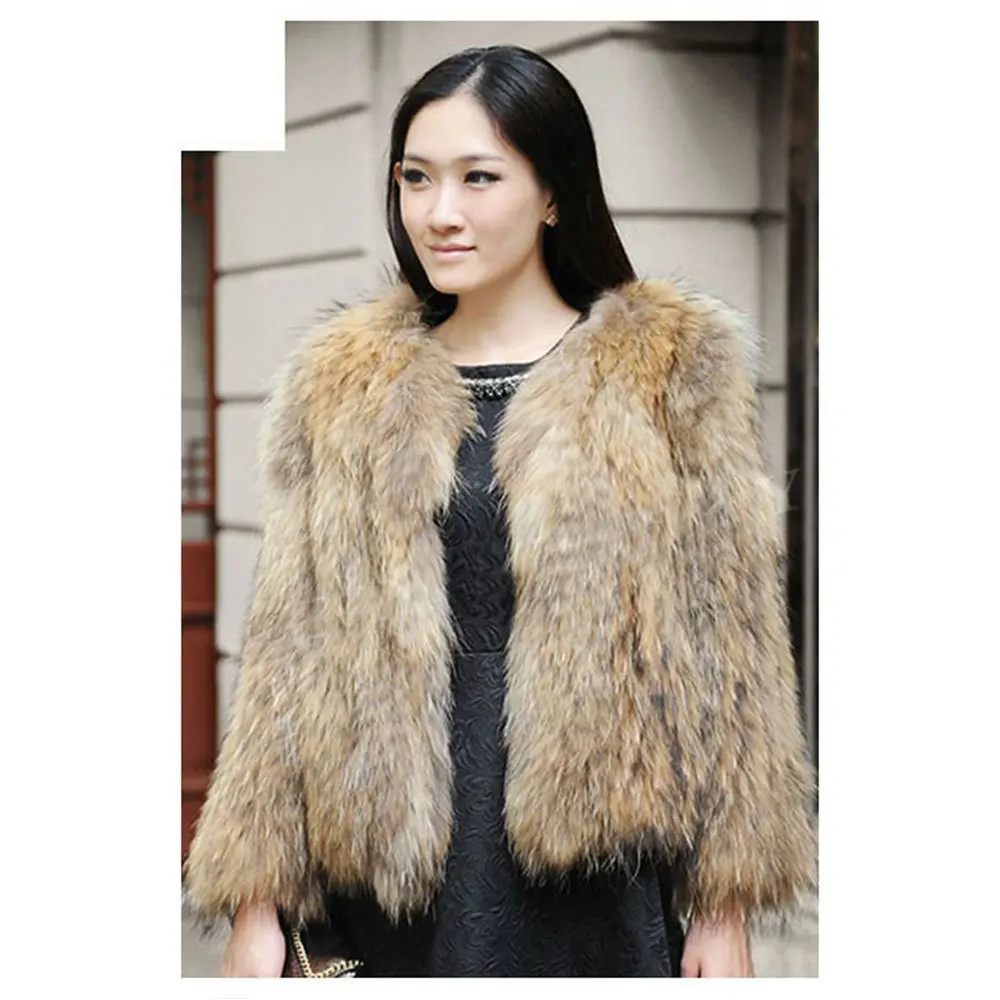 

GTC092 2014 NEW STYLE WOMENS GENUINE KNIT RACCOON FUR COAT JACKET