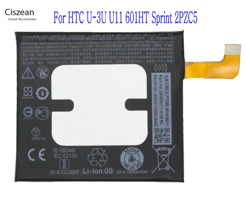 Ciszean 1x3000mAh/11.55Wh B2PZC100 телефонный Сменный аккумулятор для HTC U 3U U11 601HT Sprint 2PZC5