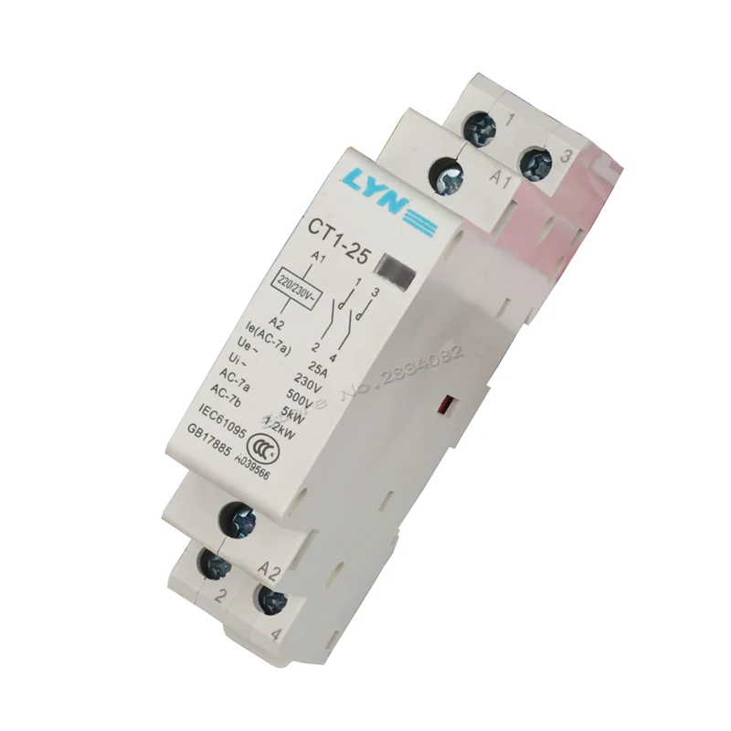 Бытовой контактор переменного тока 25 А 2P 35 мм din-рейка CT1-25 220 В 230 24 110 2NO 2NC 1NO1NC 50/60 Гц