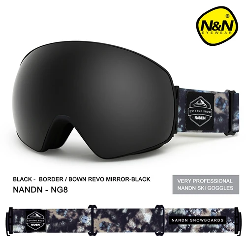 NANDN, новинка, лыжные очки, двухслойные, UV400, анти-туман, большая Лыжная маска, очки для катания на лыжах, для мужчин и женщин, очки для сноуборда - Цвет: All black
