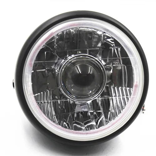 Универсальная черная фара Hi/Lo луч Янтарный/синий Ангел глаз проектор мотоцикл