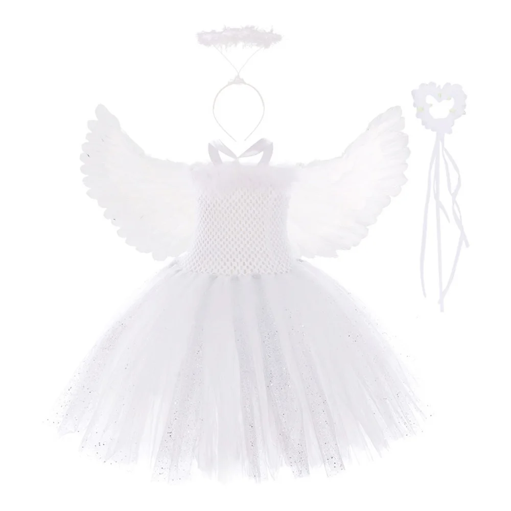 White Swan Lake Ballet Dress Fairy Girls Feather Glitter Sparkling Evening for Kids Angel Cosplay Party Tutu Vestido | Детская одежда и