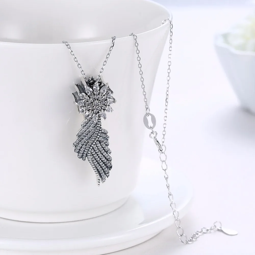 EPICFEAT DIY Feather Necklace Silver and 925 Sterling Snowflake for Women Wedding Jewelry Inlaid Crystal SVM019-24 | Украшения и