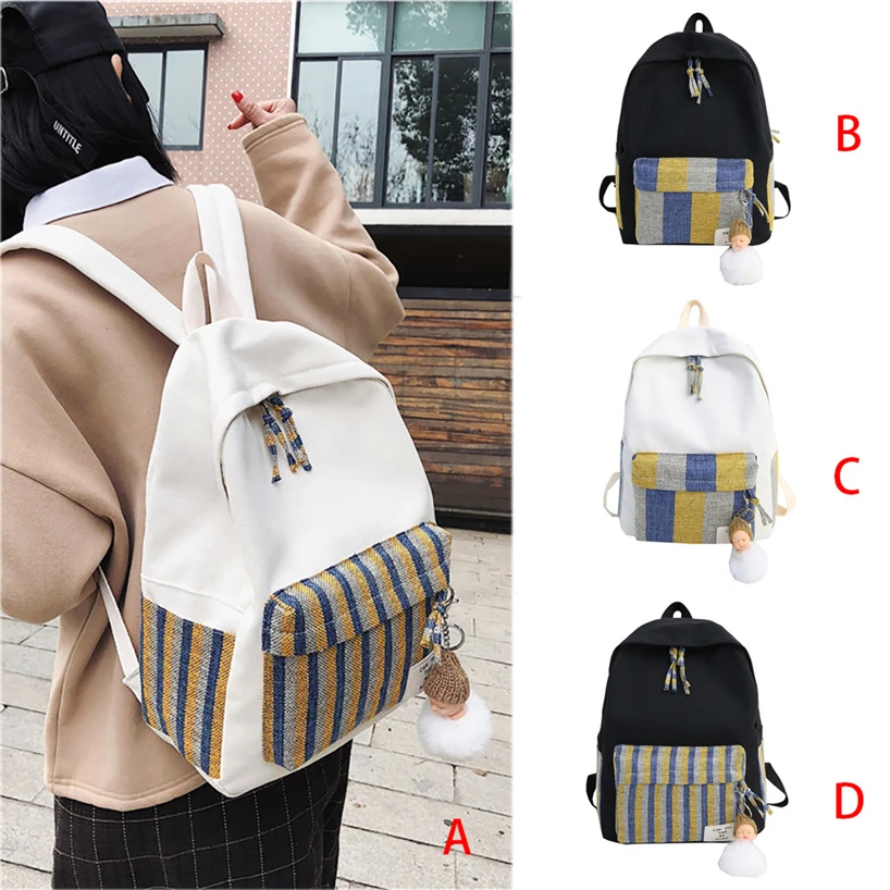 Aelicy Canvas Backpack Bag Teenager Japanese Plaid Stripe Backpacks Women Students School Bags Girls Summer Leisure Fresh Style | Багаж и
