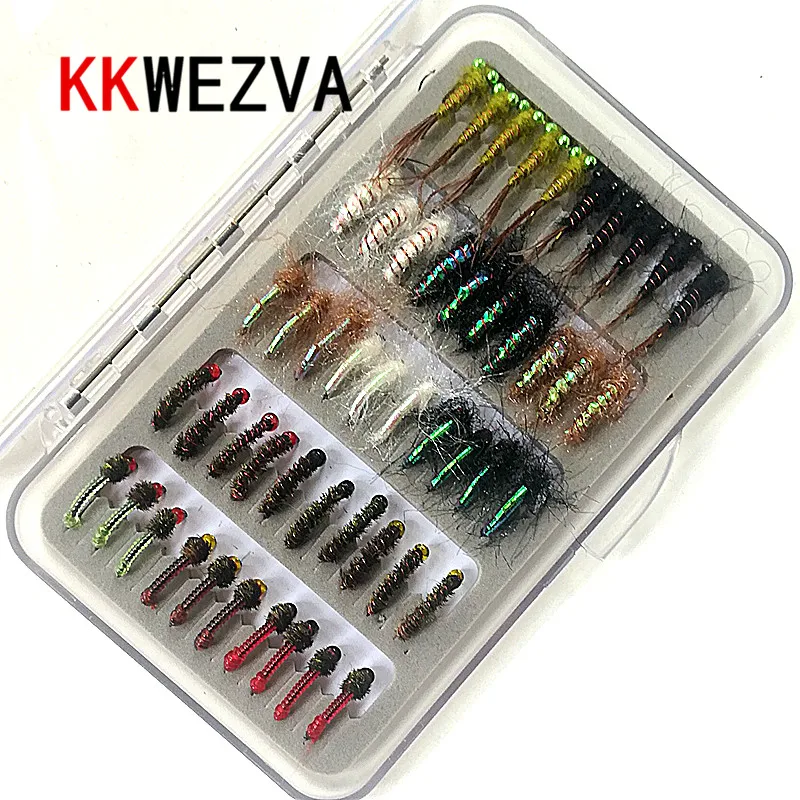 

KKWEZVA 50pcs Combination Nymph Fly Fishing Flies fly Insects different Style Salmon Trout Fly Fishing Lures Fishing Tackle