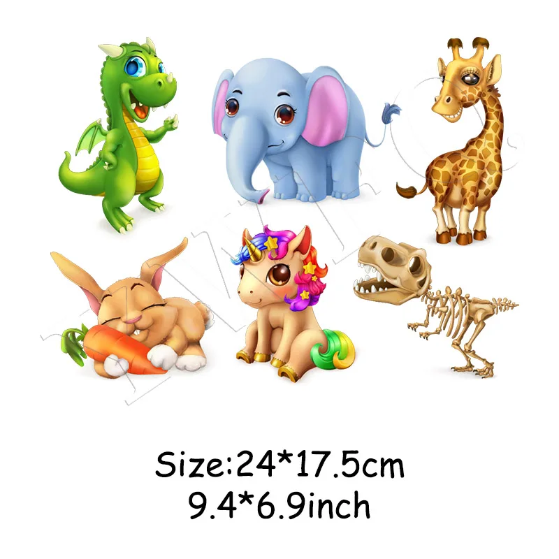 24x17.5cm 3D Printing Animals Stickers Clothes Patches Washable Sticker Iron-on Patches Heat Transfer DIY Accessory Appliqued - Color: 24x17.5cm