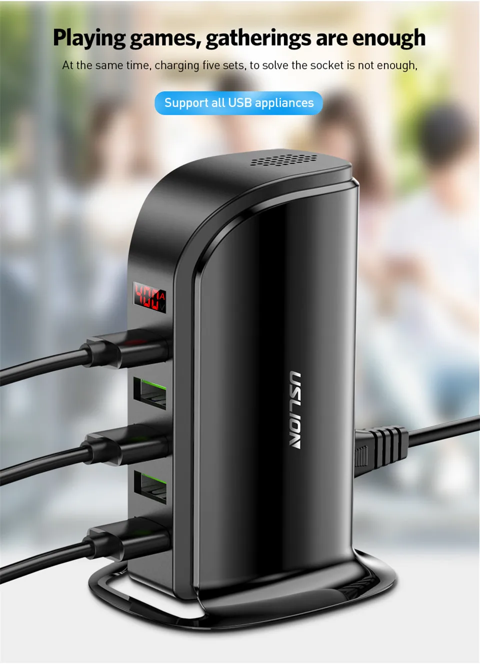 USLION 5 с несколькими usb-портами зарядное устройство концентратор для мобильного телефона ЕС Великобритания штекер светодиодный дисплей usb зарядка Настольная станция Док-станция зарядное устройство s