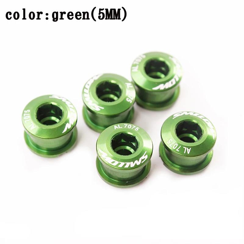 5pcs green(5MM) 5 шт., винты для велосипедной цепи MTB, велосипедный велосипед M8, болты из сплава, одинарные/двойные зубные пластины, шурупы для ногтей, супер светильник, шатун, винт - Цвет: 5pcs green(5MM)