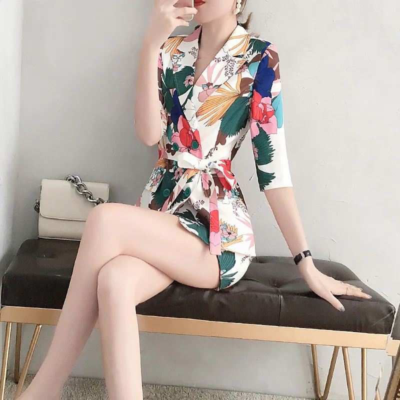 Летний женский комплект 2 шт. модный принт короткий рукав куртка и сексуальные