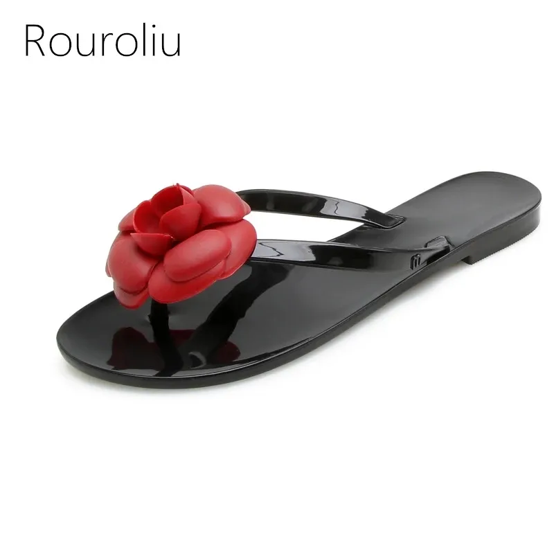 

Rouroliu Women Summer New Fashion Comfortable Non-Slip Slippers Outside Flower Flip Flops Mix Colors Jelly Shoes Woman RB265