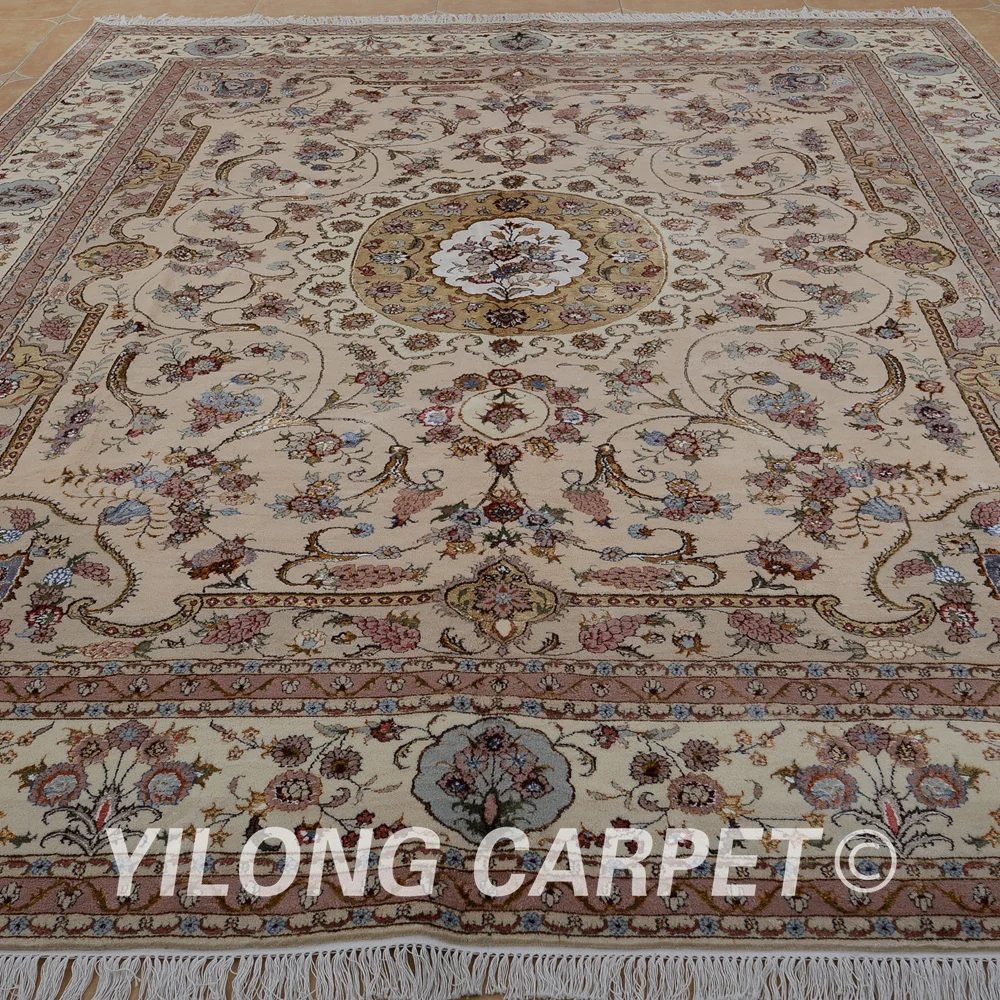 Yilong 9 'x 12' ручной работы иранский ковёр из шелка и шерсти Изысканный тонкий