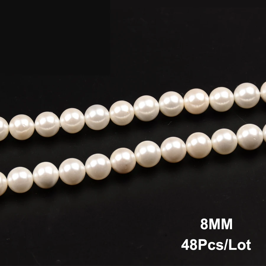 Wholesale White Shell Pearls Beads 4 6 8 10 12mm Round Loose Charms Spacer For Jewelry Making 15&quot/38cm DIY Bracelet Gifts | Украшения и