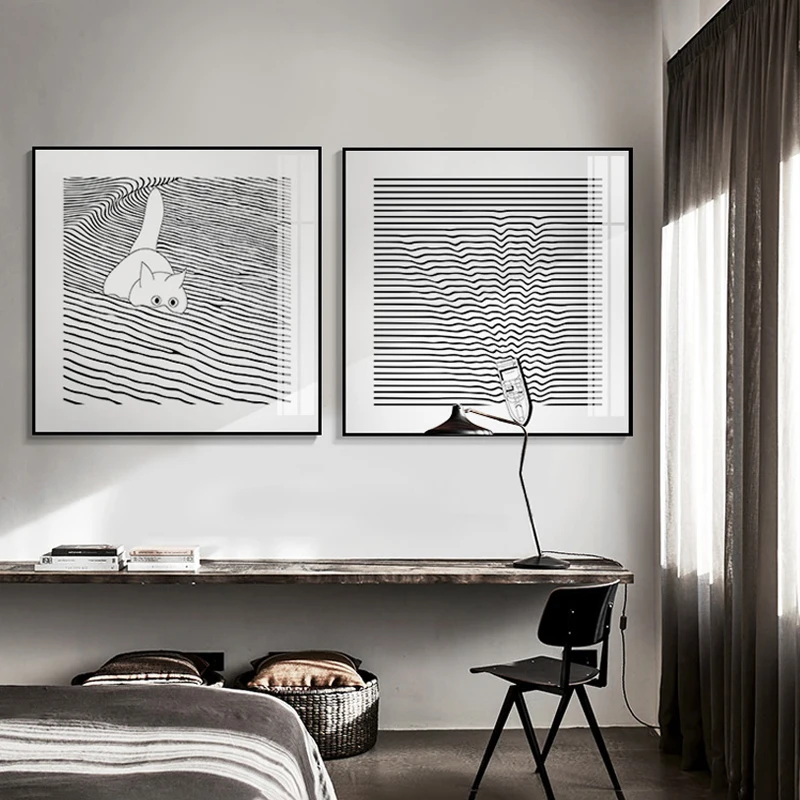 Картина на холсте в скандинавском стиле Милый Постер с черно-белыми линиями для
