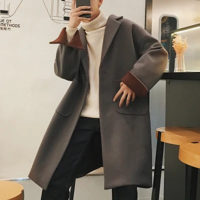 as picture gray Новинка, мужское осенне-зимнее шерстяное пальто, пальто, куртка, Мужская Повседневная корейская мода, свободная ветровка большого размера, верхняя одежда, пальто - Цвет: as picture gray