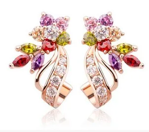 Роскошные серьги-гвоздики с цветами из розового золота цирконием класса ААА