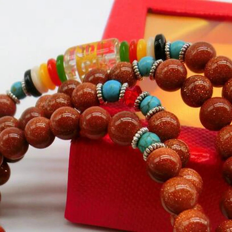 Браслет с нитью корнелиана 108 элементов золотой песочный камень Будда бусин