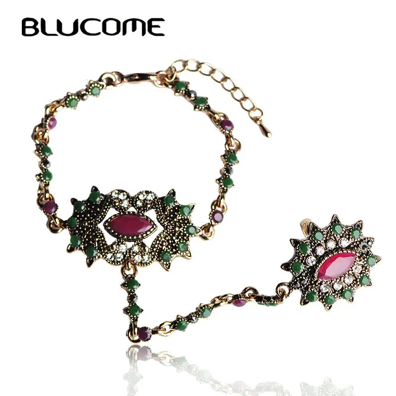 Женский винтажный комплект из кольца и браслета Blucome набор красного турецкого