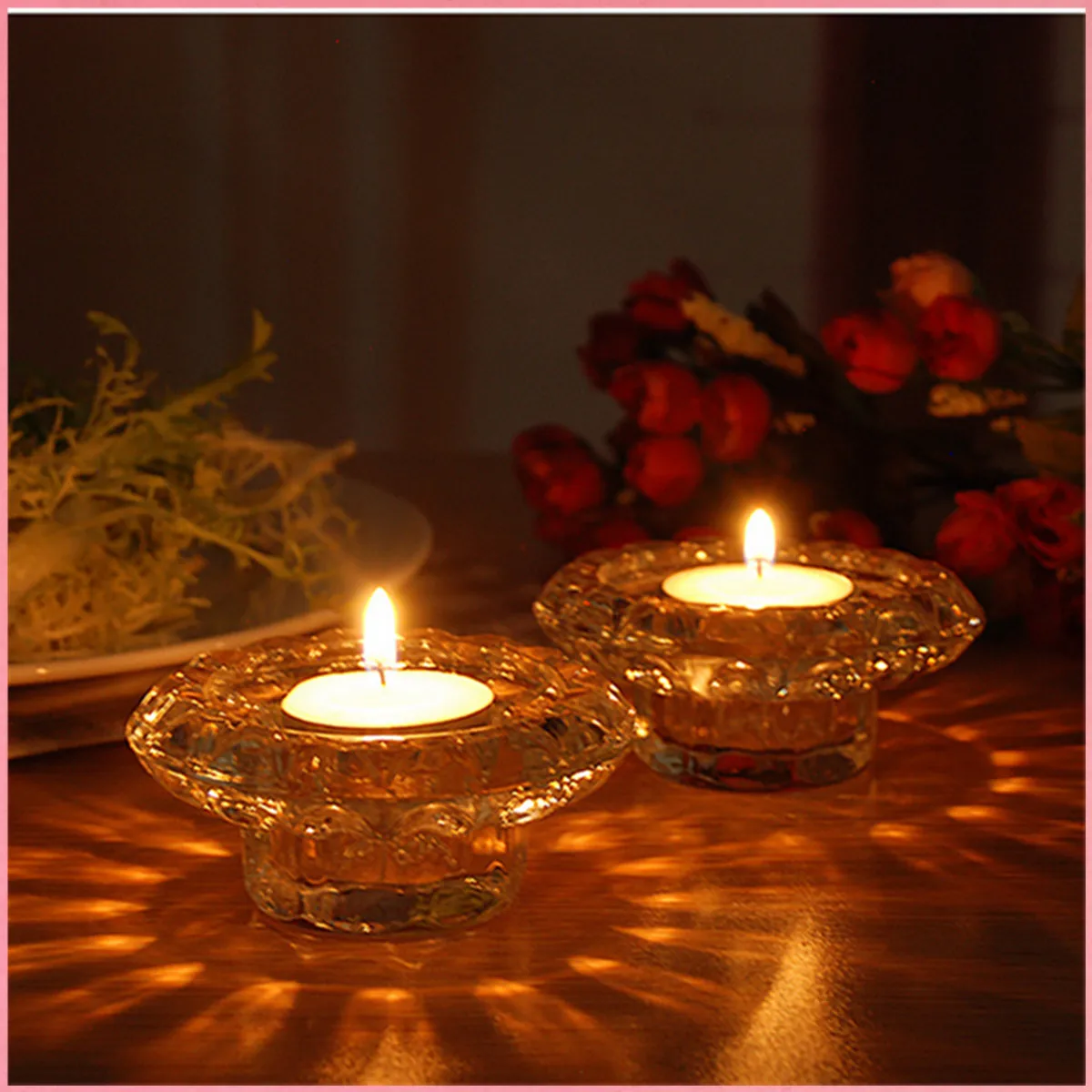 S Furnishing Valentine's Day Candlelight Flower Shape Glass Holders Dinner Decorations