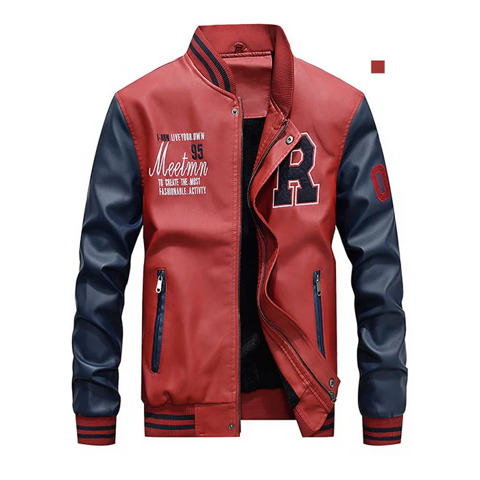 Winter Autumn Stylish Pu Leather Jacket Men Fashion Stand Collar Spring Thick Fleece Baseball | Мужская одежда