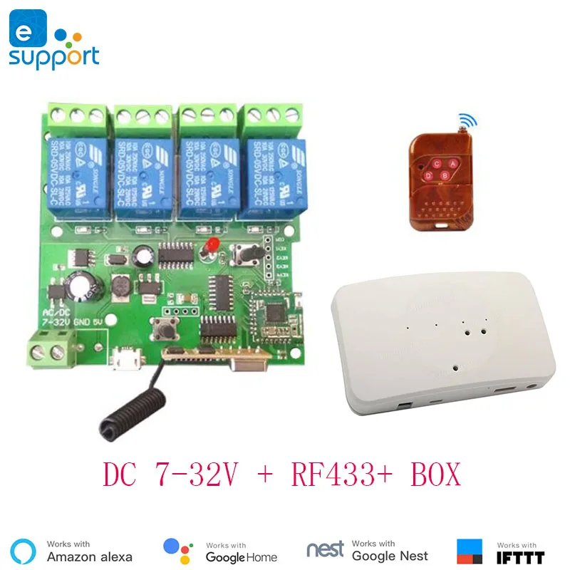 DC 7-32V Смарт-переключатель Ewelink DC5V/DC 7 V-32 V/AC 90 V-250 V 4 канала блокировка/инчинг/самоблокирующийся wifi+ RF 4C для DIY умного дома - Комплект: DC 7-32V
