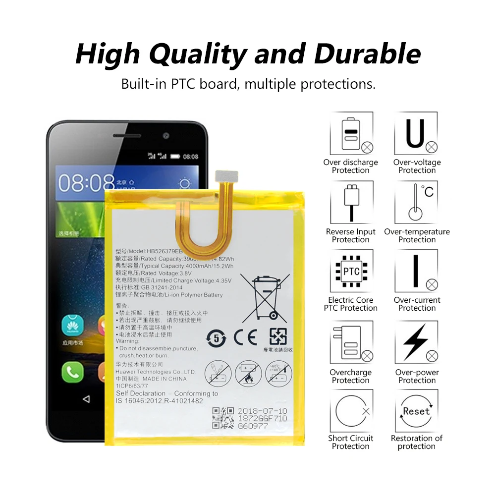 3,8 в 4000 мАч HB526379EBC телефон литий-ионный аккумулятор для huawei Enjoy 5 TIT-TL00/TIT-CL00/TIT-AL00/TIT-CL10/Y6 Pro/Honor 4C Pro TIT-L01
