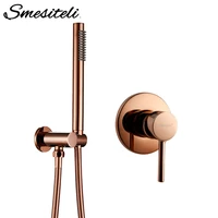 smesiteli rose gold handheld shower head hose bracket holder with shower valve kit solid brass polished bathroom shower set