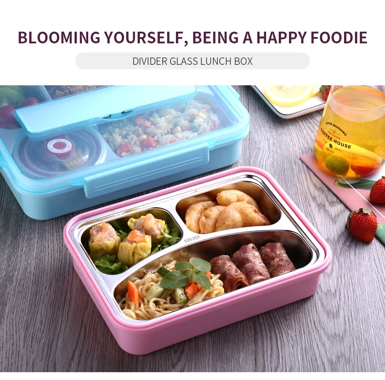 С закрытыми точками, Большой Вместительный bento ящик прямоугольных тарелок 304 изолированный Ланчбокс из нержавеющей стали