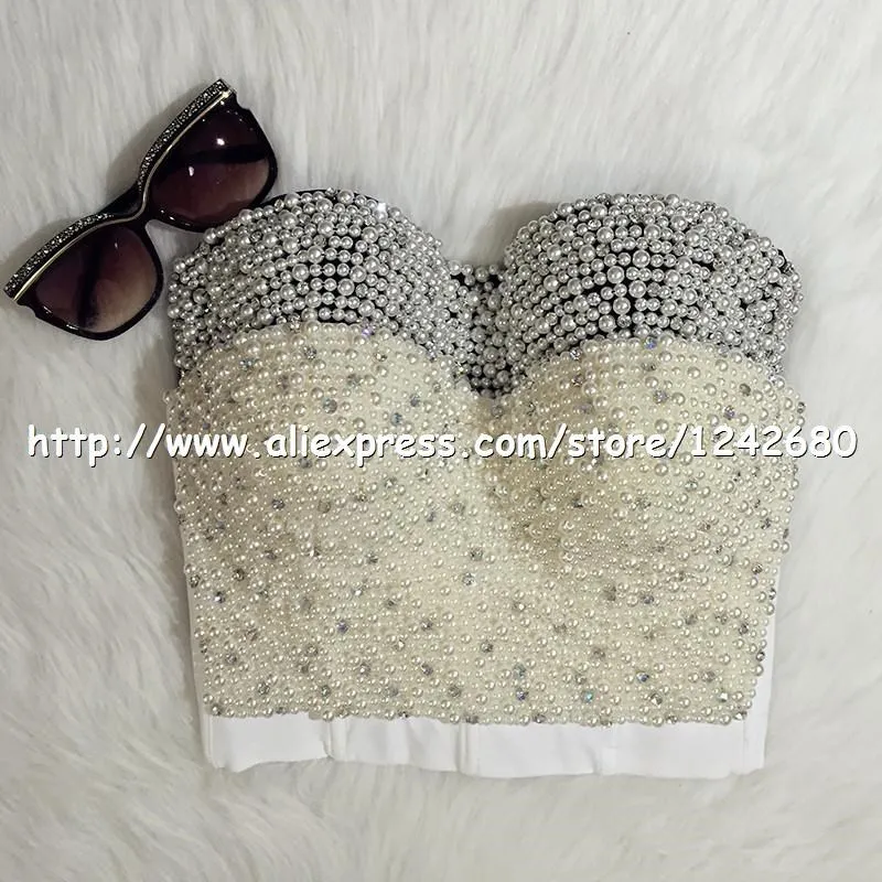She'sModa ручная работа жемчуг драгоценность алмаз Bralet женский бюстье бюстгальтер обрезанный Топ жилет размера плюс