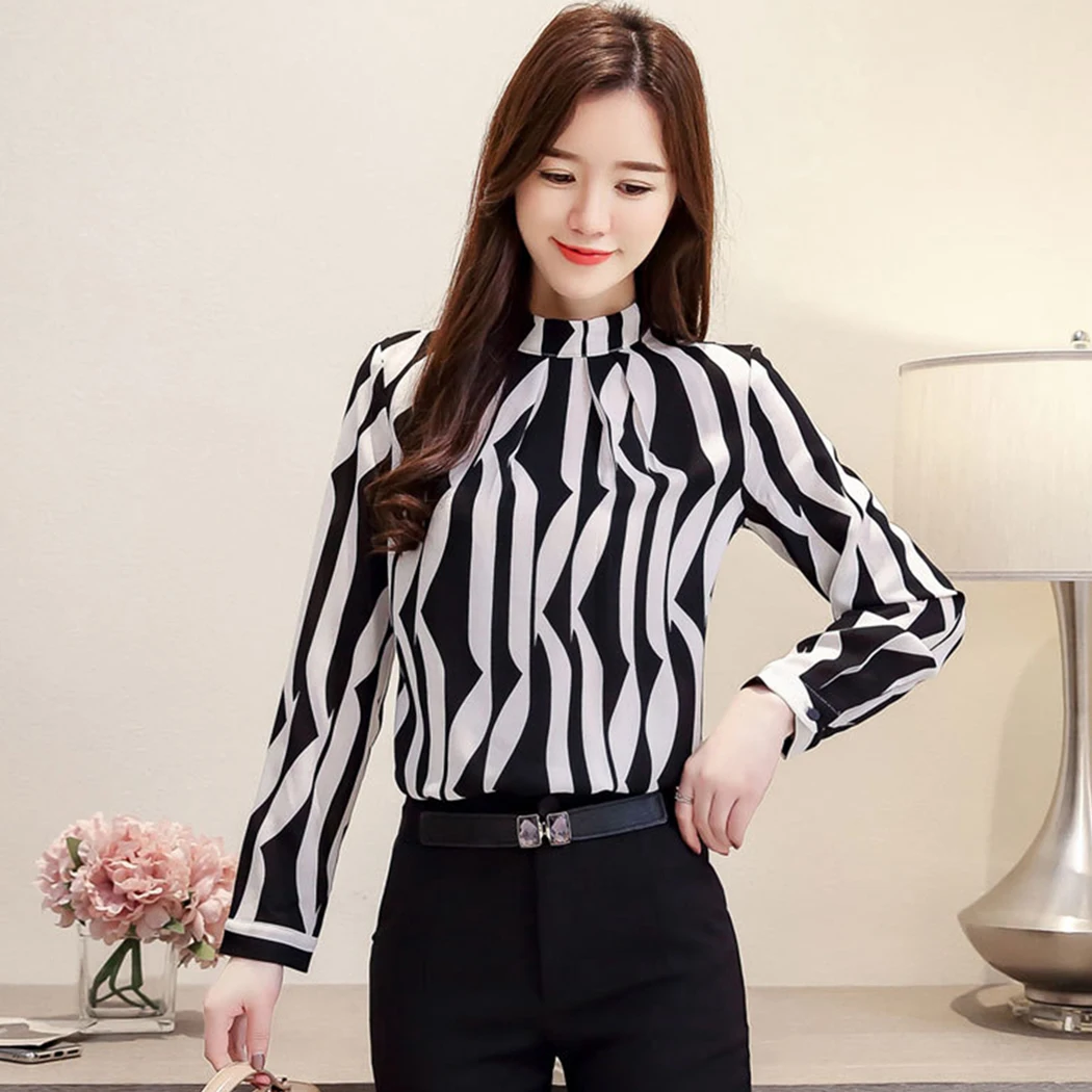 Летние полосатые рубашки с принтом женские повседневные блузки длинными
