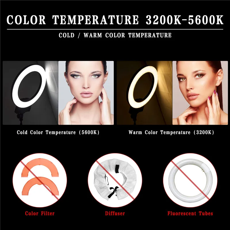 Кольцесветильник светильник для фотосъемки с регулируемой яркостью 36 Вт 3200 5600