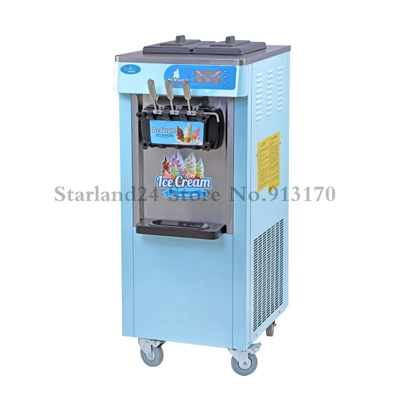 

Ice Cream Machine Sky Bule Color Soft Serve Ice Cream Freezer 20L/hour Capacity Upright Type with Wheels LED Digital Display