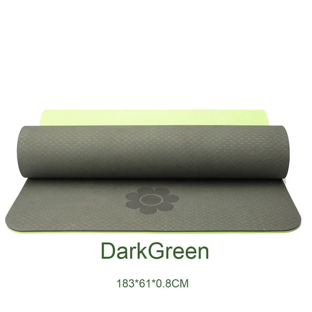 0.8cm Green Хит! нескользящий коврик для йоги, коврики для йоги для фитнеса, пилатеса, тренажерного зала, экологически безвкусные ТПЭ спортивные подкладки 183*61*6 мм/8 мм с ремнем для сумки для йоги - Цвет: 0.8cm Green